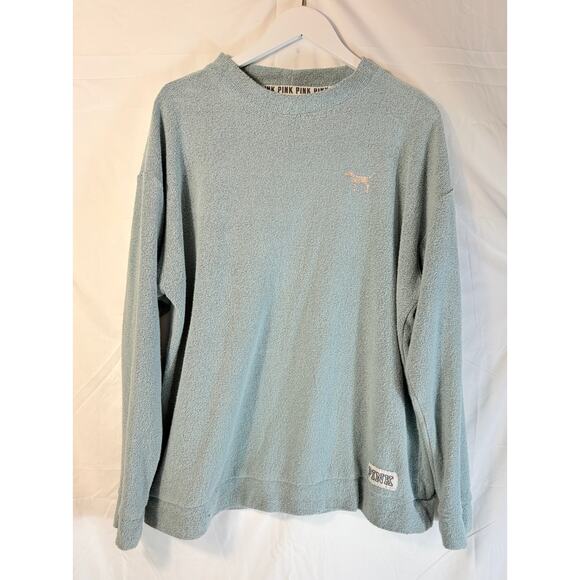 Victoria’s Secret PINK Blue Terry Soft Oversized Mock Neck Sweatshirt Size L - Picture 1 of 6